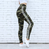 Women Camo Legging Two Side White Stripes Skinny Leggings